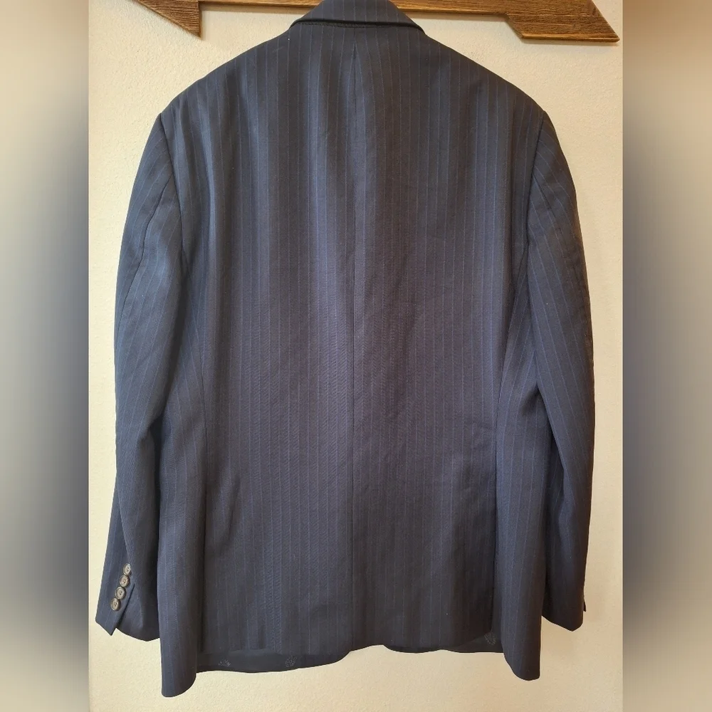 LAUREN Ralph Lauren Navy Pinstriped Sport Coat 100% Wool Stretch Mens 42Reg